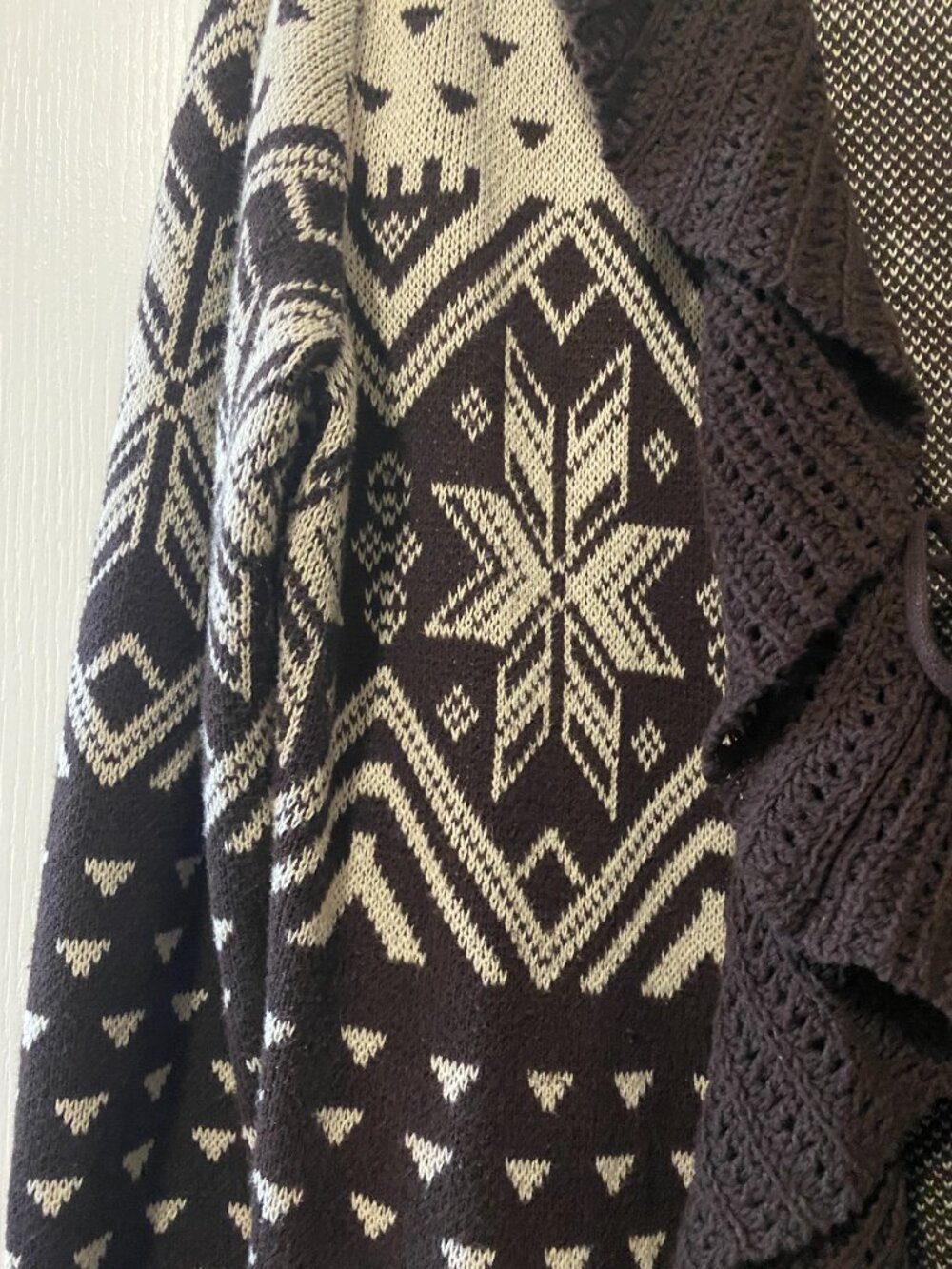 Style & Co Fair Isle Ruffle Bell Sleeve Cardigan Sweater Brown Tie Front Boho L - Picture 6 of 11
